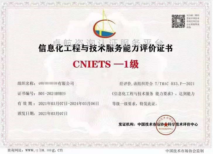 信息化工程與技術服務能力評價證書（CNIETS）展示！